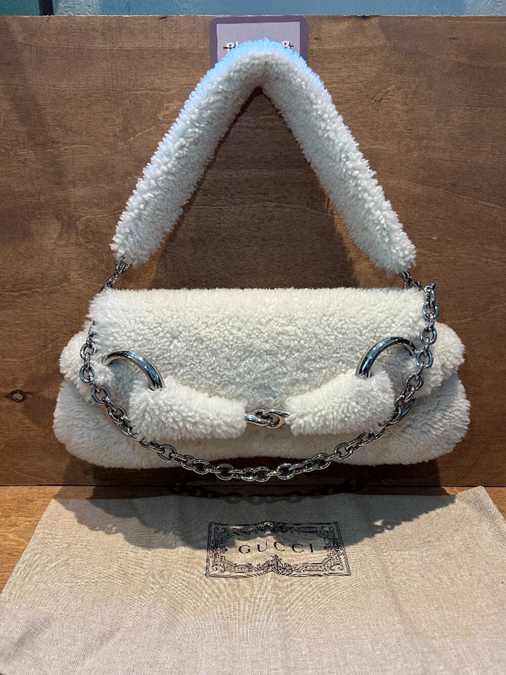 Gucci Horsebit Chain Shoulder Bag - White Shearling Medium